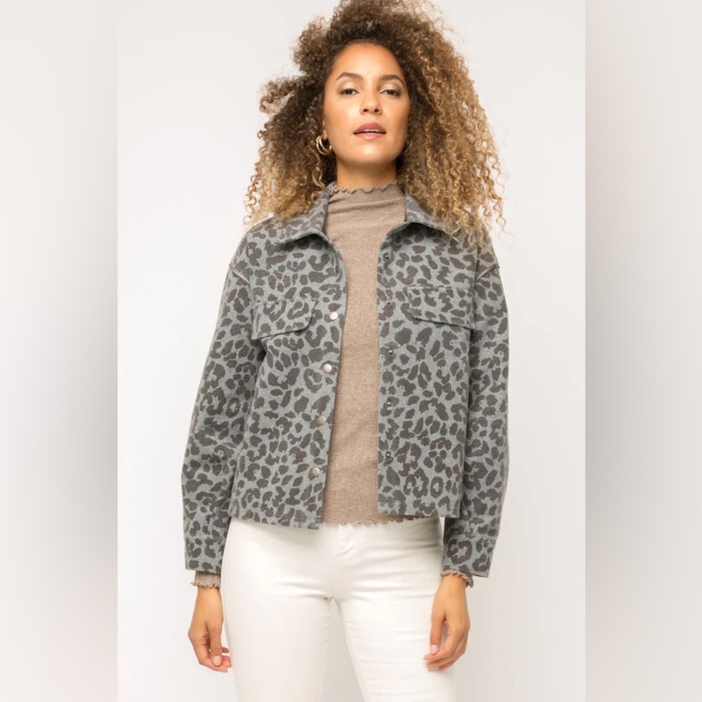Mystree Grey Leopard Print Jacket L - image 1